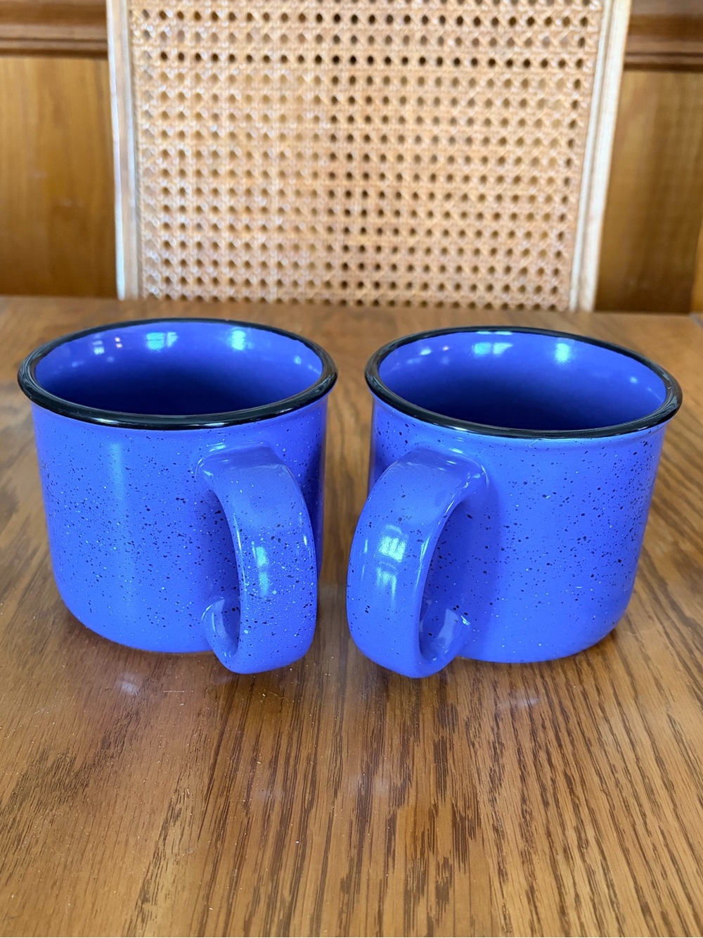 2 Vintage Marlboro Unlimited Blue Speckled Stoneware Coffee Mugs (16 oz)
